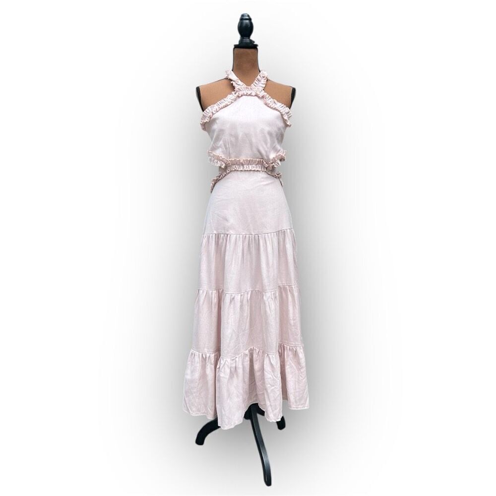 Margo Baridon x Anthropologie Ruffle Accented Halter Tie Maxi Dress, Women’s XS
